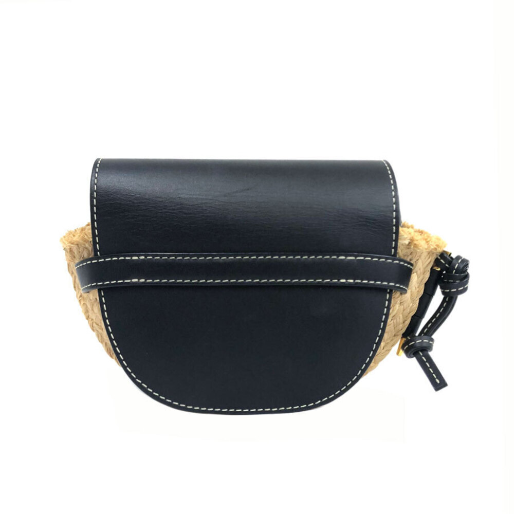 Loewe Gate Leather Leather Bag Shoulder Raffia Beige Crossbody Black
